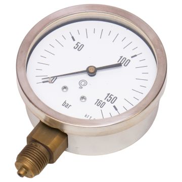 Manometer: 0/160 bar, Under, 100 mm, 51242, Inox Eco Manometer: ABS, 1/2 inch, Under, Dia: 100, Inox, 0 /160 bar at PLC2Day.com